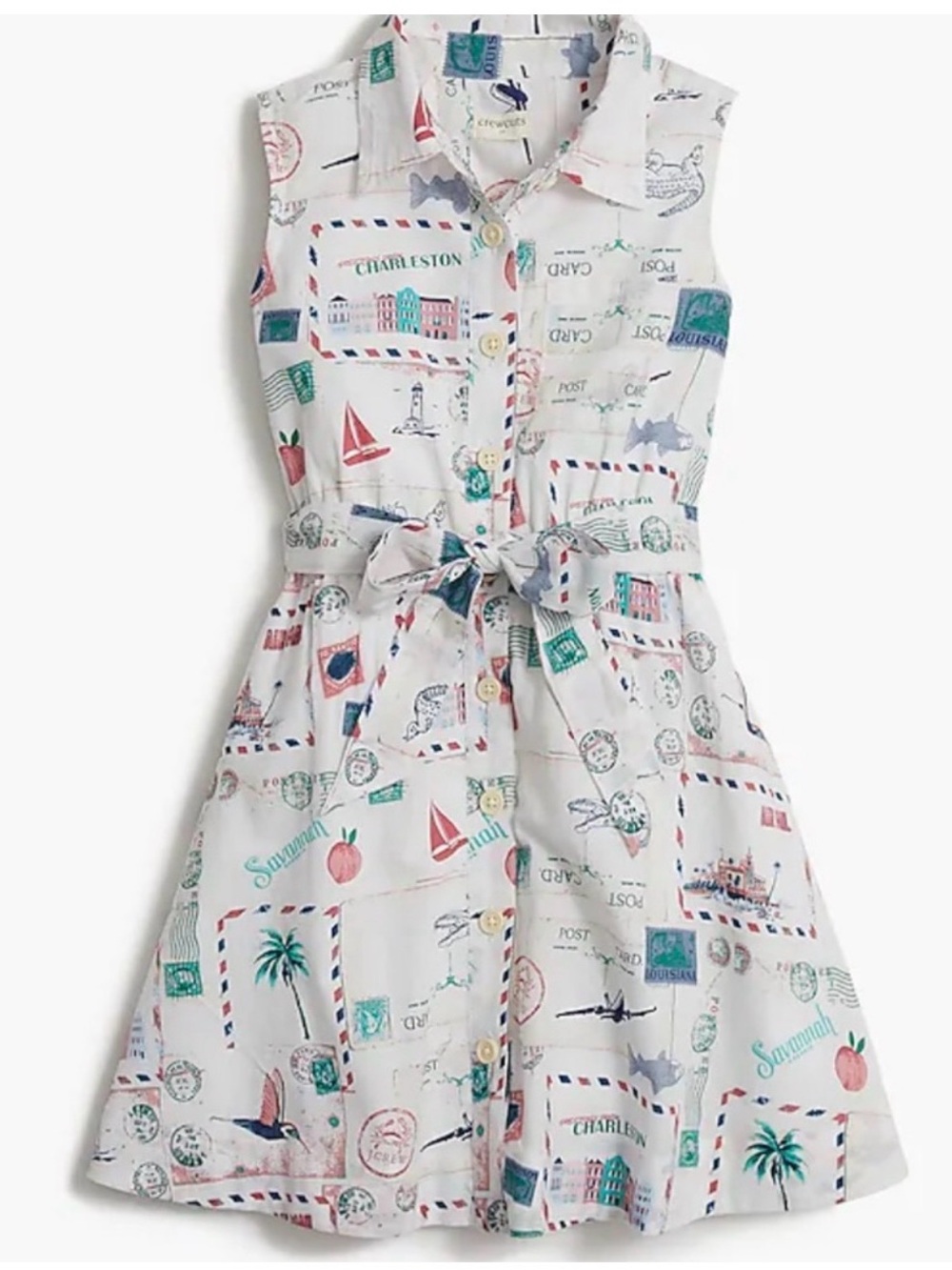 Crewcuts Postcard Print Shirt Dress with Belt
